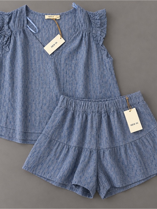 Very J Pants - New In Very J Denim Blue Ruffle Top & Shorts Matching Set